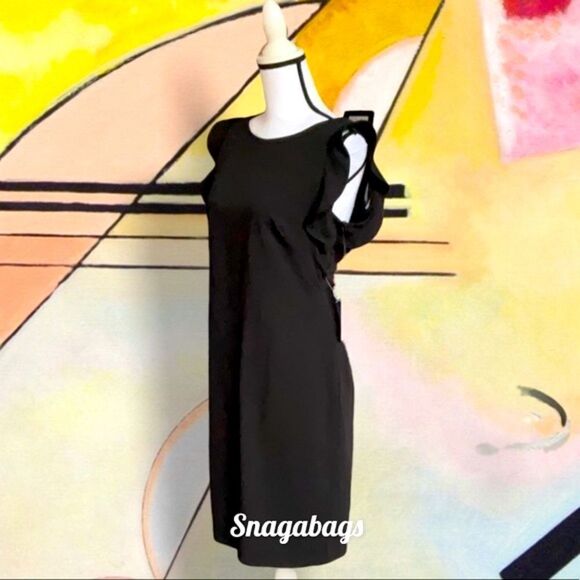 CALVIN KLEIN NWT FLUTTER SLEEVES SHEATH DRESS BLACK SIZE 10 - Picture 4 of 9